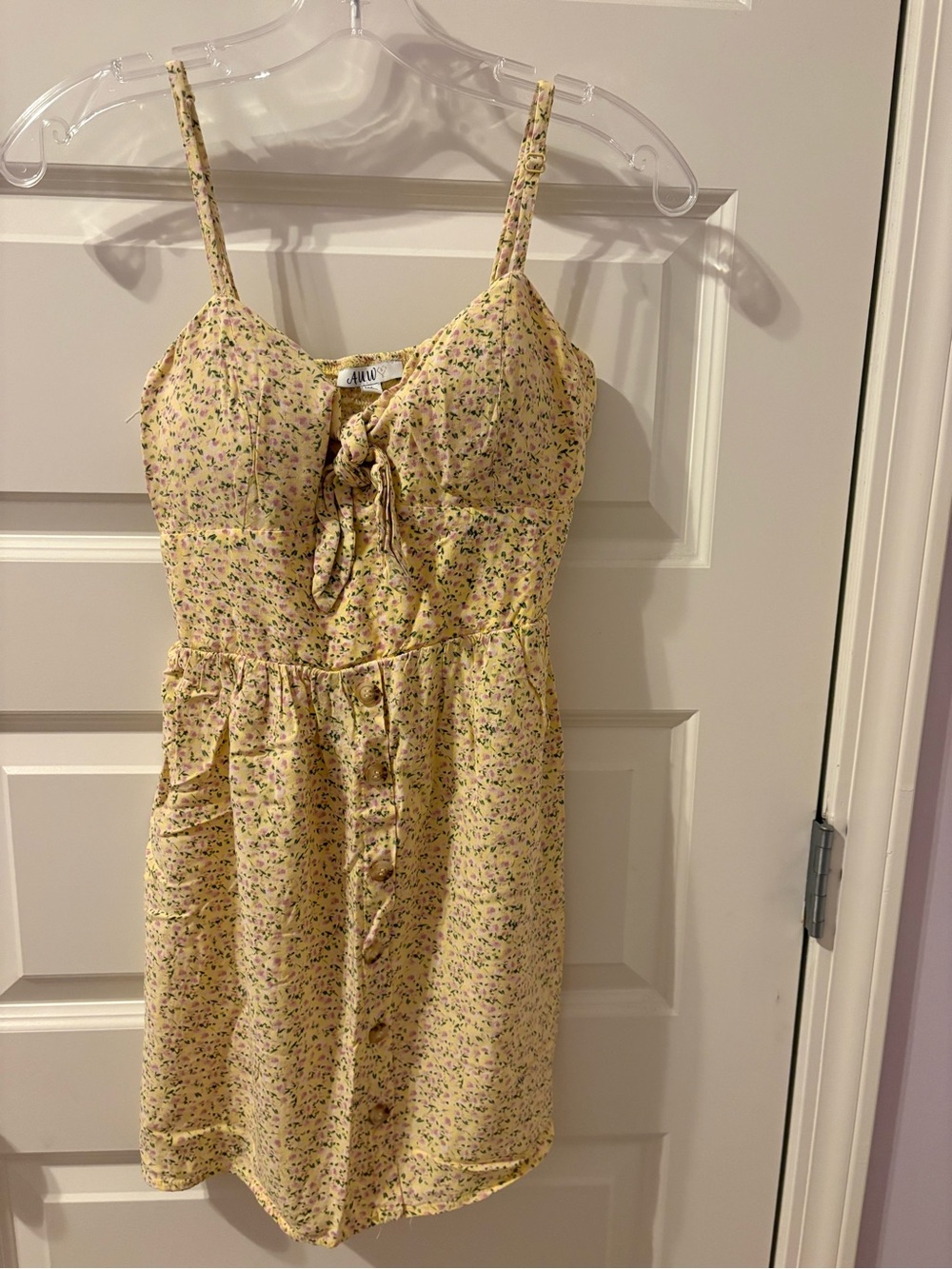 AUW Yellow Floral Tie-Front Mini Dress